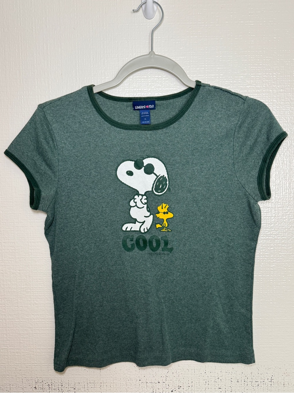 Limited Too Green Snoopy & Woodstock 'COOL' Graphic Tee